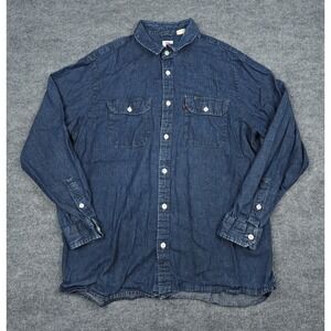 Levi's Chambray Shirt Men's Large Blue Button Up Pockets Long Sleeve